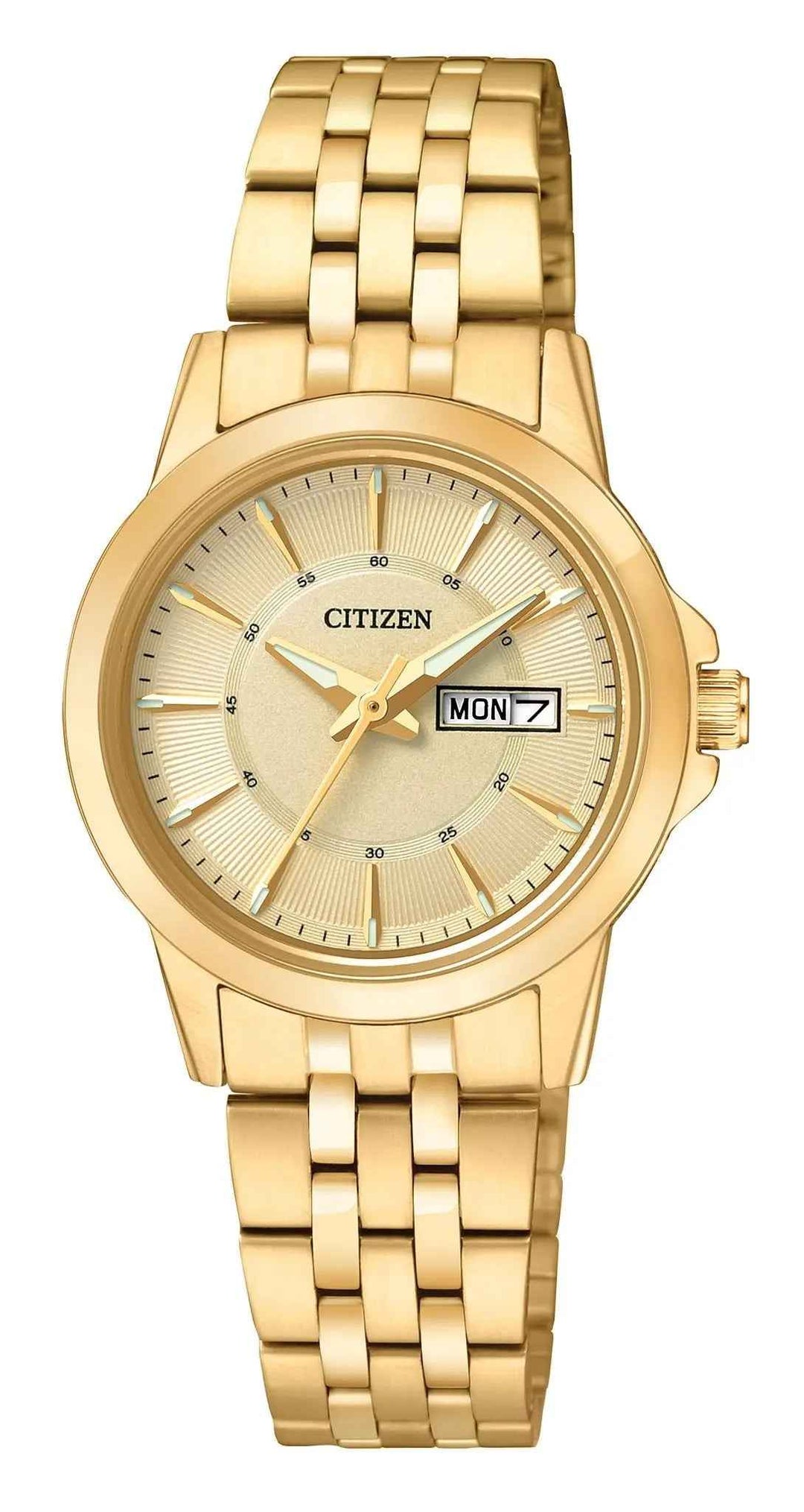 Citizen EQ0603-59P women's gold-tone quartz watch with champagne dial