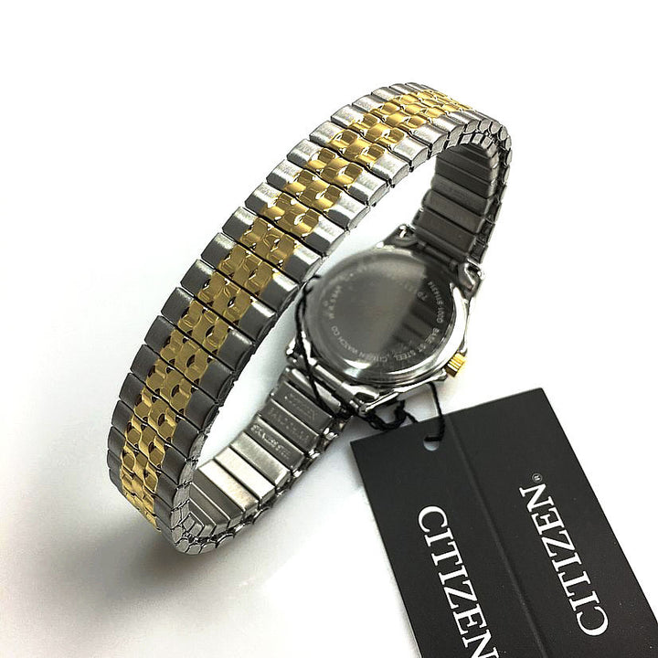Citizen EQ2004-95A quartz watch angled caseback and expansion bracelet