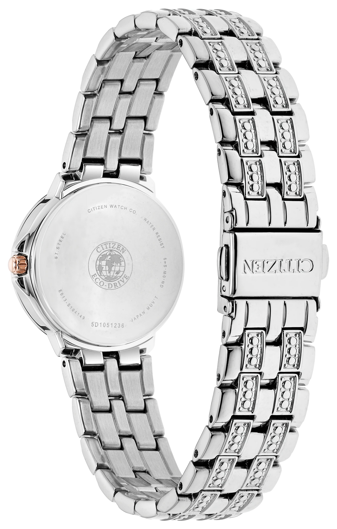 Citizen Silhouette Crystal EW2340-58A caseback and bracelet view