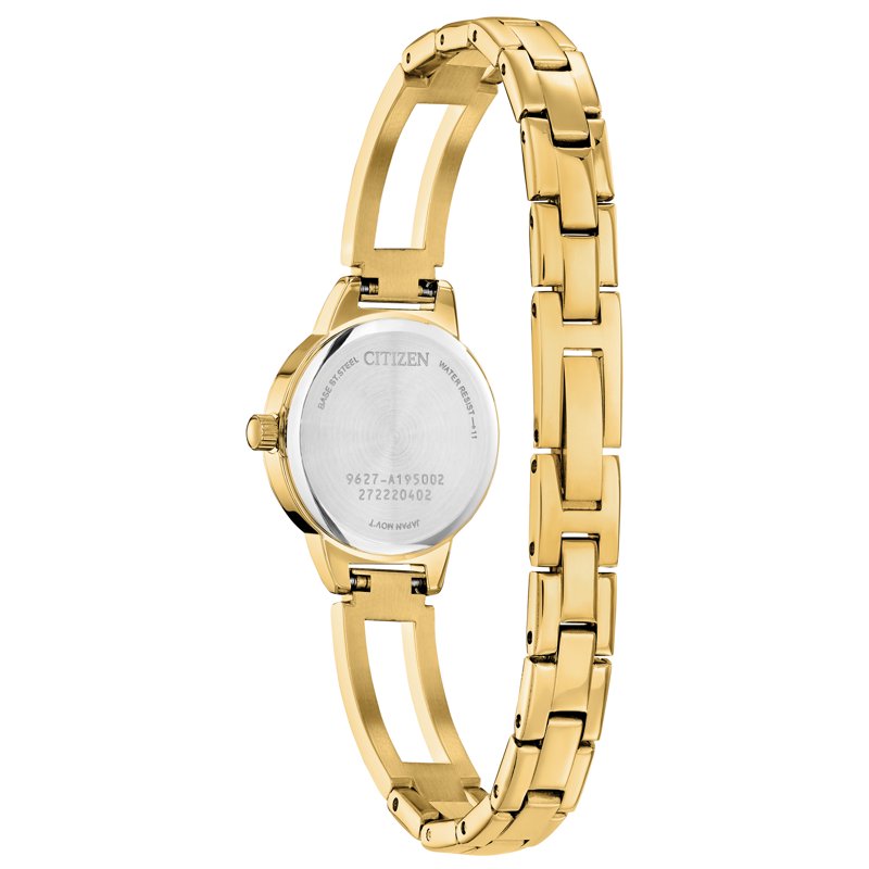 Citizen EZ7012-85E gold-tone bangle watch side profile and crown