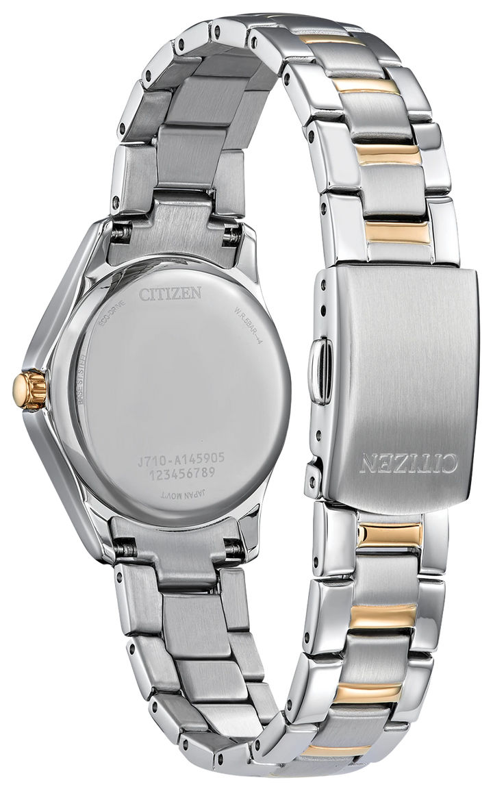 Citizen FE1146-71A Crystal Eco-Drive Two-Tone Watch caseback and bracelet view