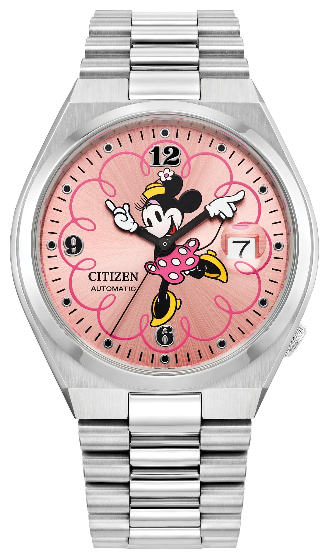 Citizen NJ0156-50W TSUYOSA Minnie Mouse automatic pink dial watch front view