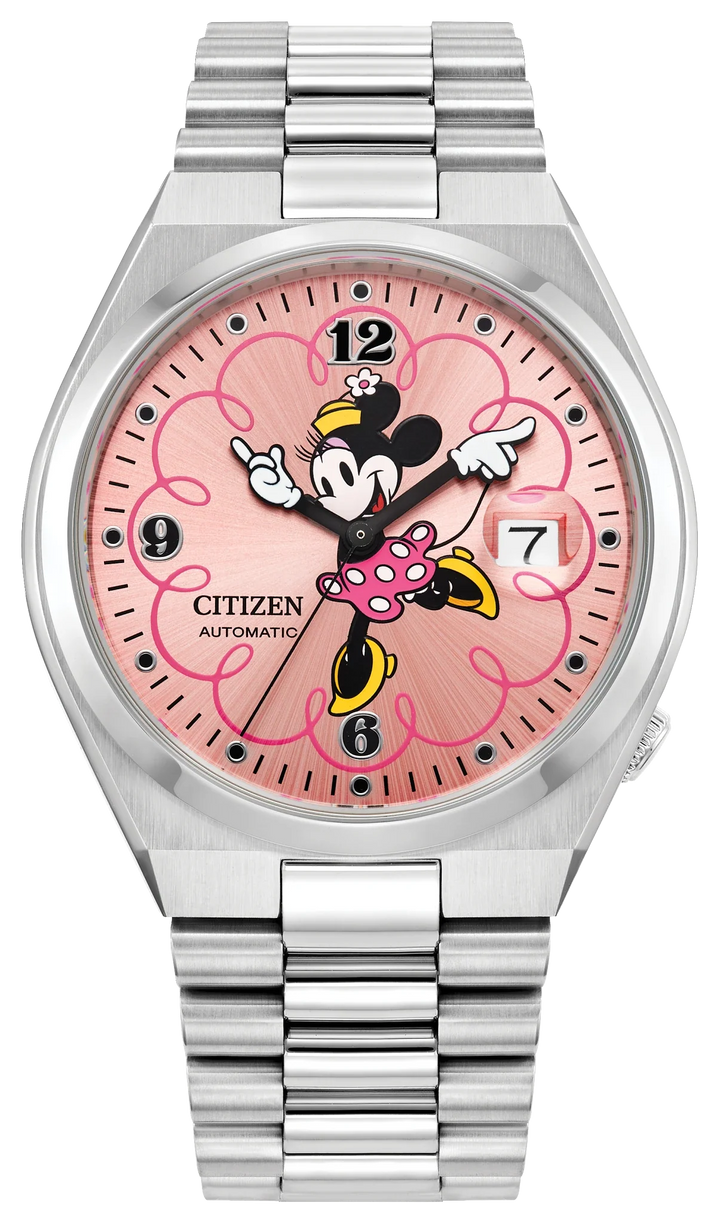 Citizen NJ0156-50W TSUYOSA Minnie Mouse automatic pink dial watch front view
