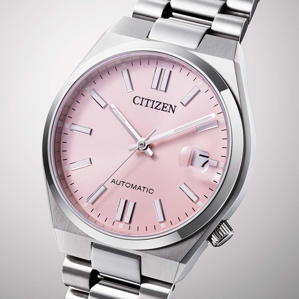 Citizen NJ0200-50Z Tsuyosa pink dial automatic watch detail view