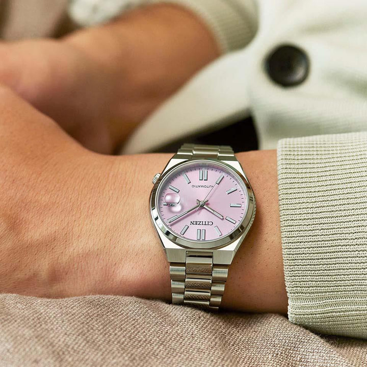 Citizen NJ0200-50Z Tsuyosa pink dial automatic watch lifestyle image