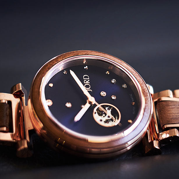 JORD Cora Polaris Walnut and Midnight Blue women's watch alternate view