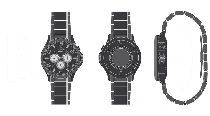 JORD Foundry 44 mm specifications diagram