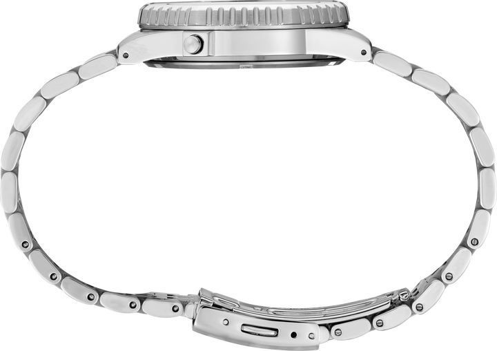 Seiko HFL002 digital watch case side profile and steel bracelet