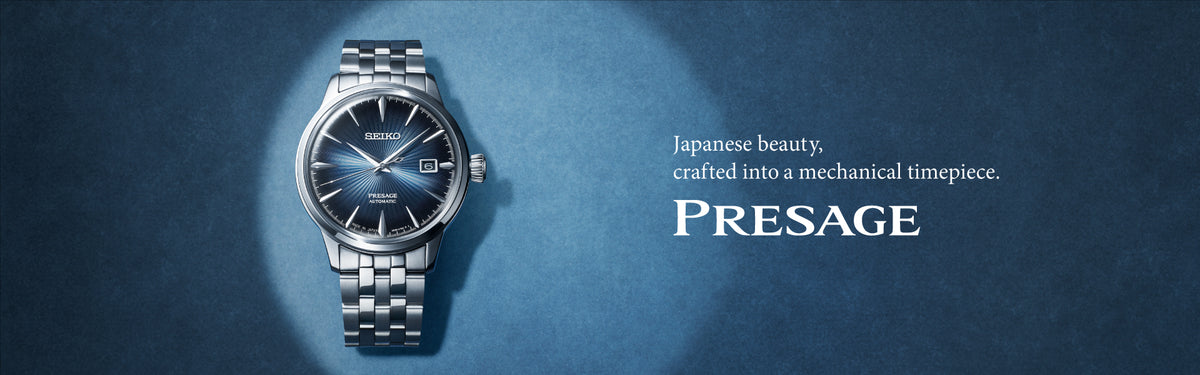 Seiko Presage SRPB41 blue-dial mechanical watch with stainless steel bracelet