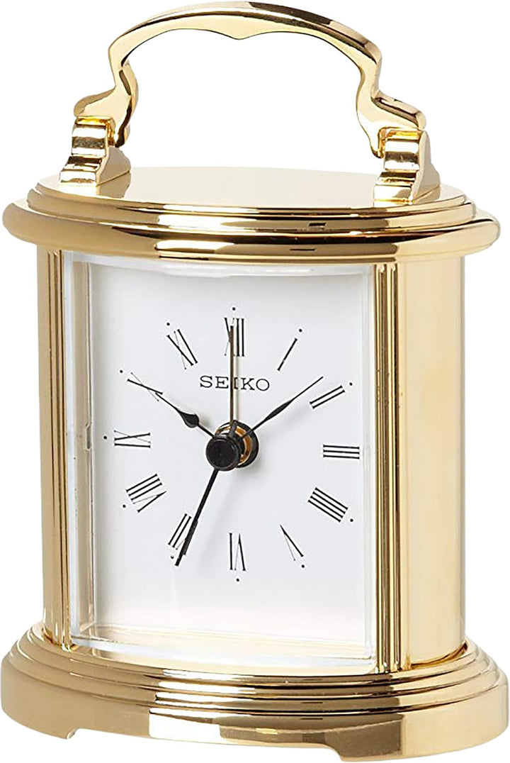 Seiko QHE109GLH gold-tone desk alarm clock front view
