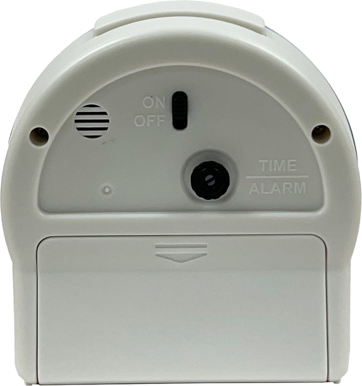 Seiko QHE198LLH bedside alarm clock, rear controls and battery compartment