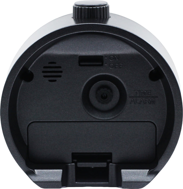 Seiko QHE207KLH rotating bezel alarm clock, rear controls and battery compartment