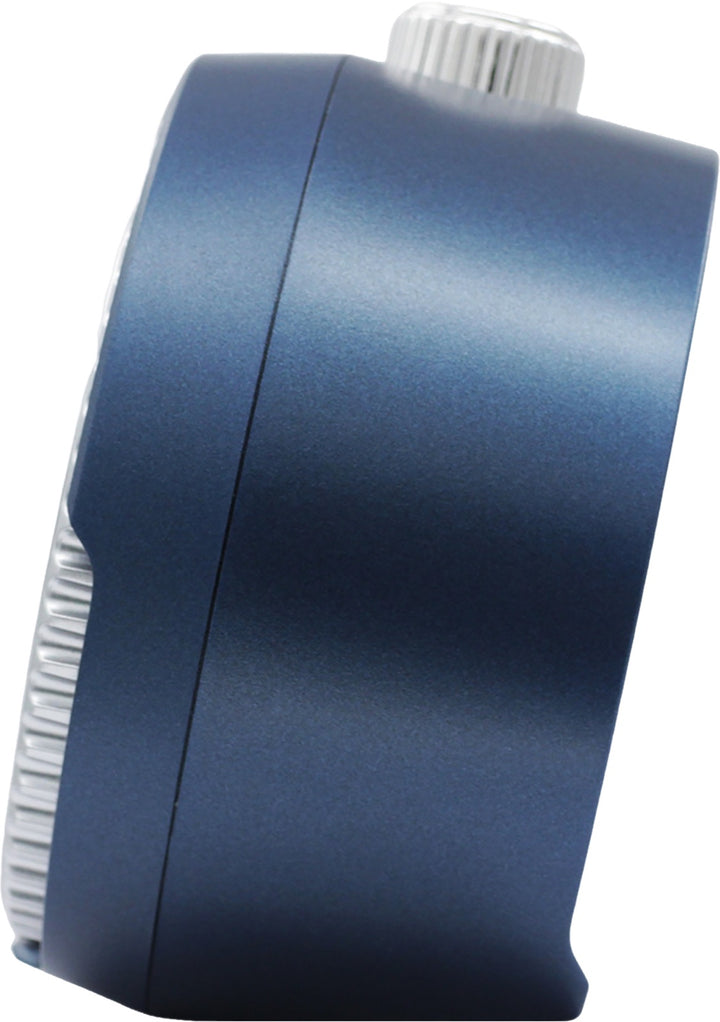 Seiko QHE207LLH blue rotating bezel alarm clock, side profile