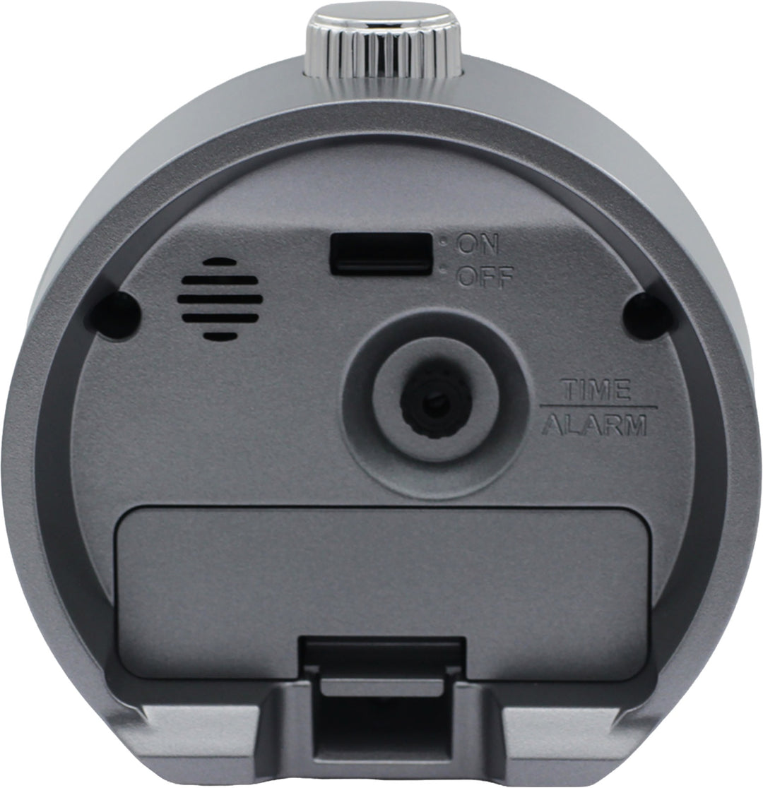 Seiko QHE207NLH rotating bezel alarm clock, rear controls and battery compartment