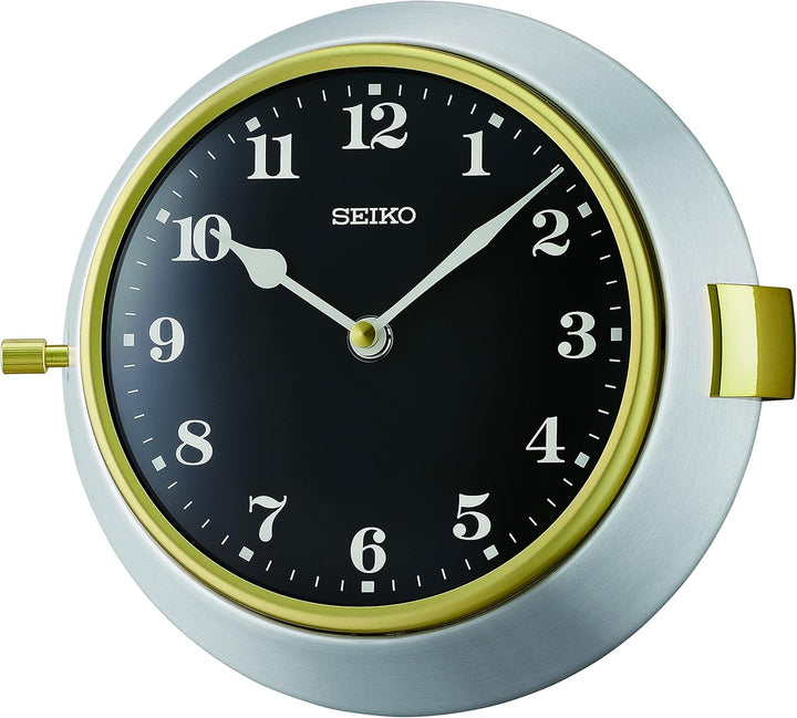 Seiko QXA761SLH Nao porthole wall clock with black dial front view