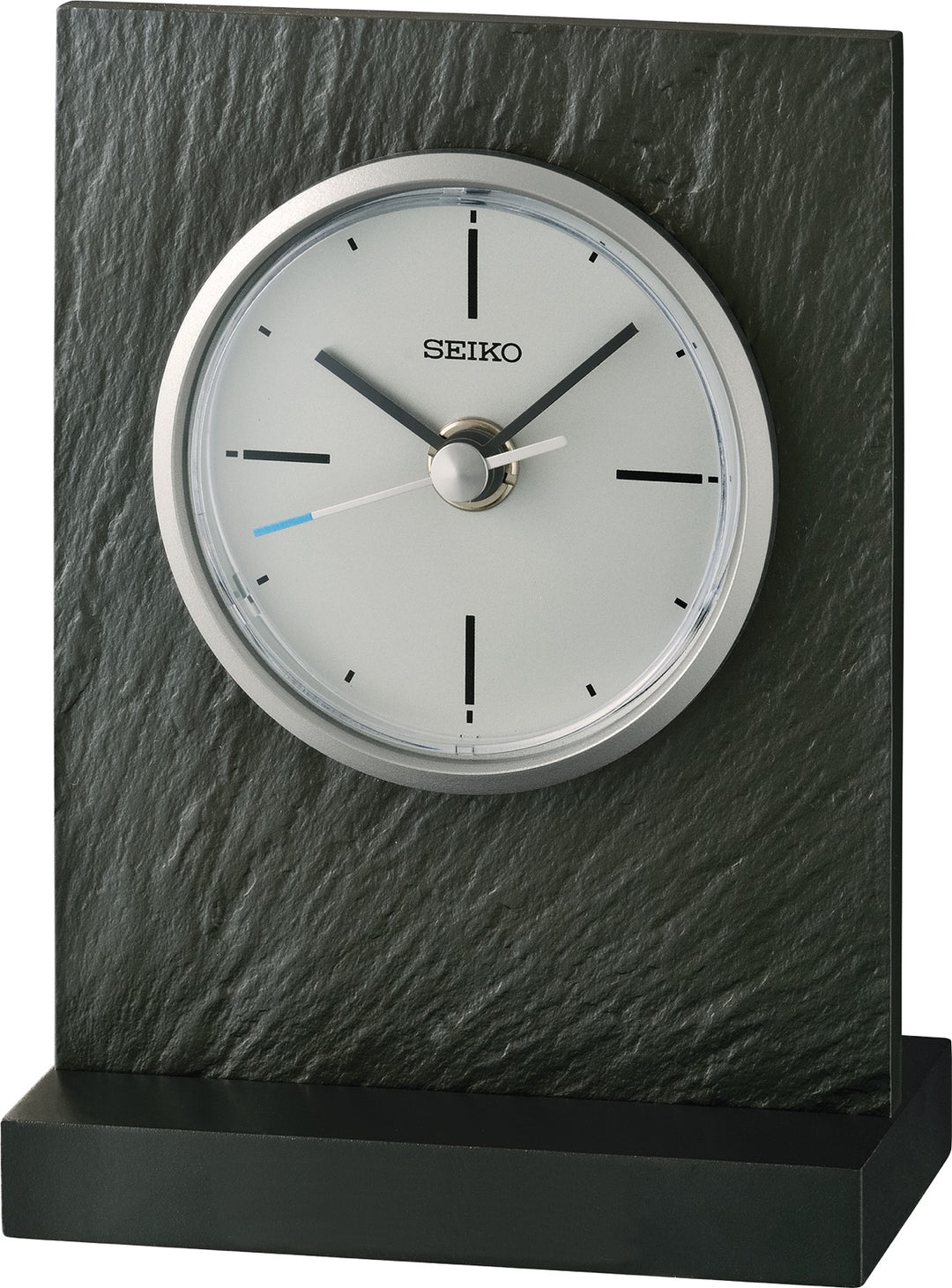 Seiko QXG153NLH classic modern desk clock with faux-slate case, front view