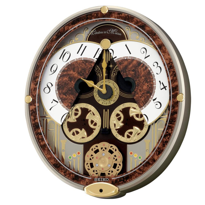 Seiko QXM265BRH Golden French Horns clock with animated musical dial