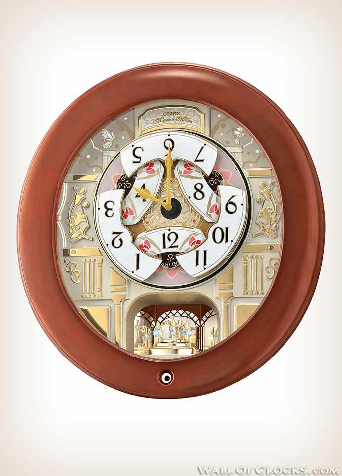 Seiko QXM360BRH Blooming Flower clock with animated floral dial open