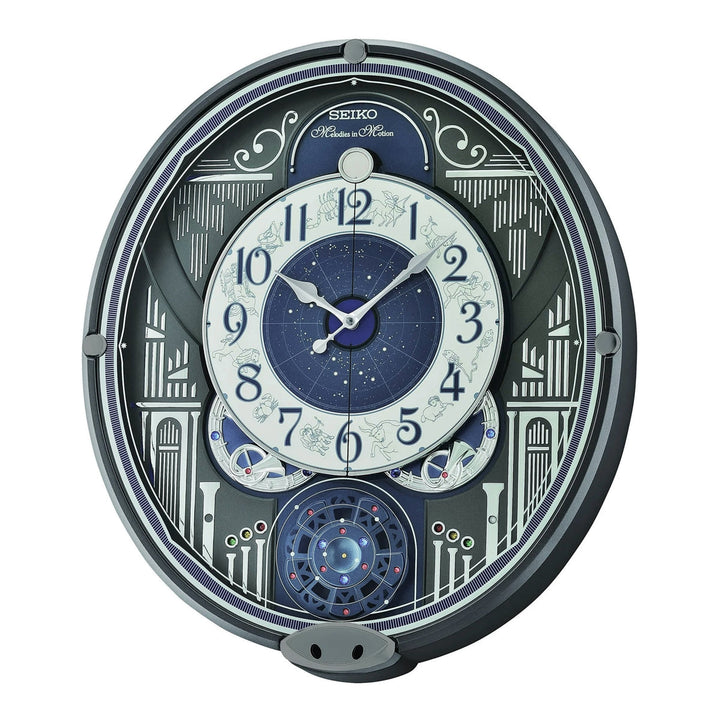 Seiko QXM393NRH Galaxy Melodies in Motion musical wall clock front view