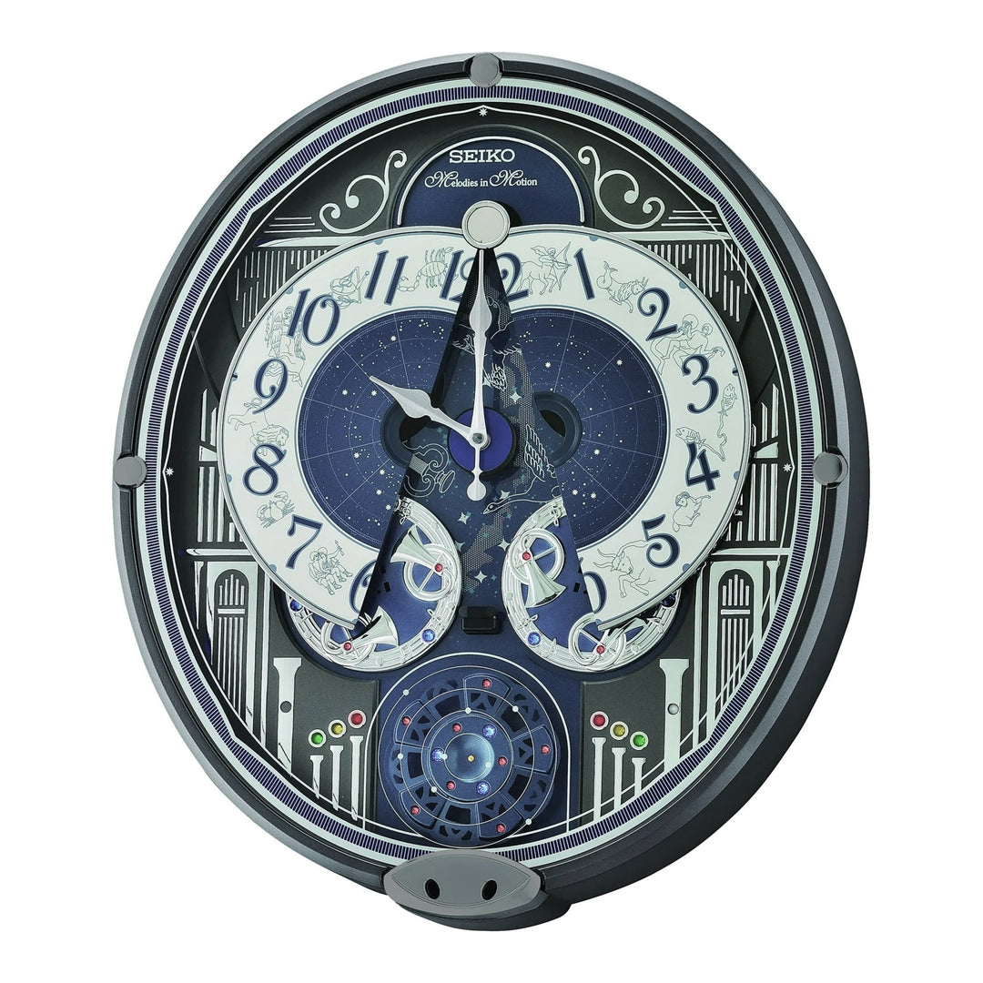 Seiko QXM393NRH Galaxy musical motion wall clock animated dial detail