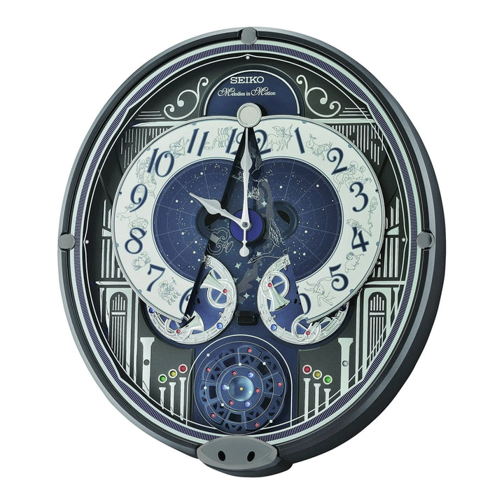 Seiko QXM393NRH Galaxy musical motion wall clock animated dial detail