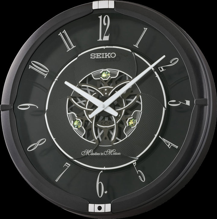 Seiko QXM621KRH Onyx Melodies in Motion musical wall clock front view