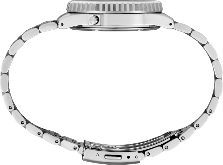 Seiko SMGG19 digital watch case side profile and steel bracelet