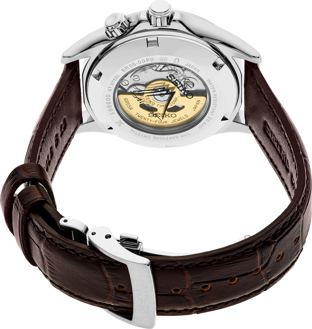 Seiko SPB507 transparent Alpinist caseback and leather strap
