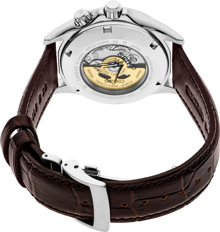 Seiko SPB507 transparent Alpinist caseback and leather strap
