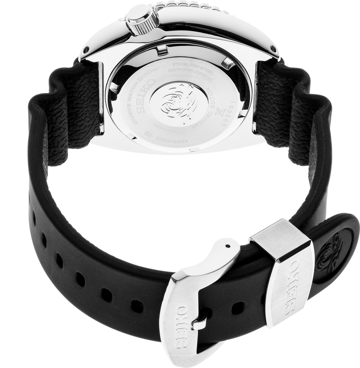 Seiko SRPE07 watch, caseback view
