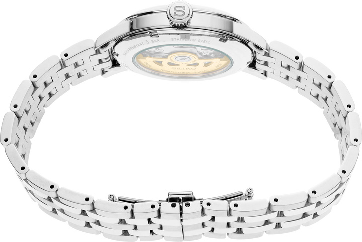 Seiko SRPE15 watch, caseback view