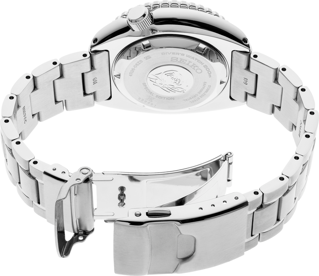 Seiko SRPE39 watch, caseback view