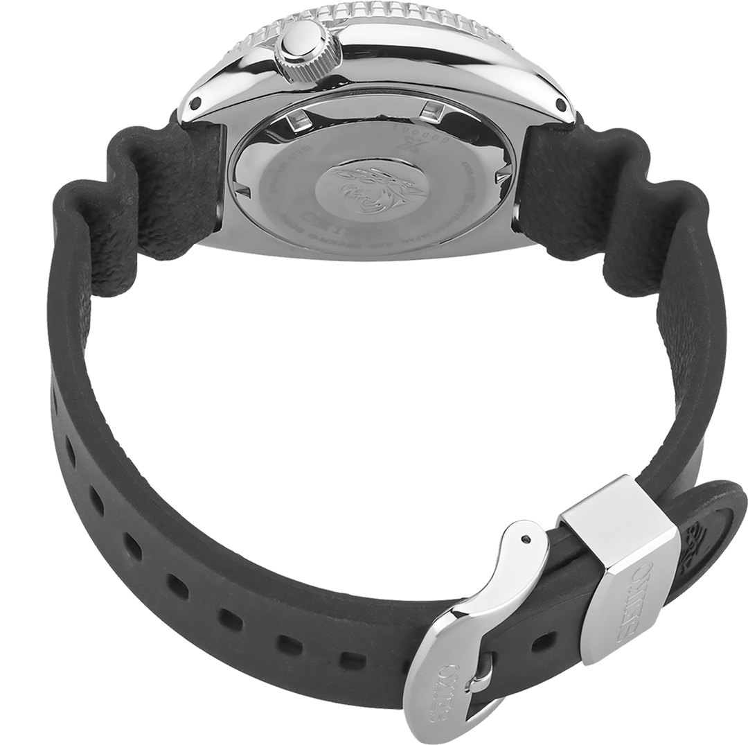 Seiko SRPE93 watch, caseback view