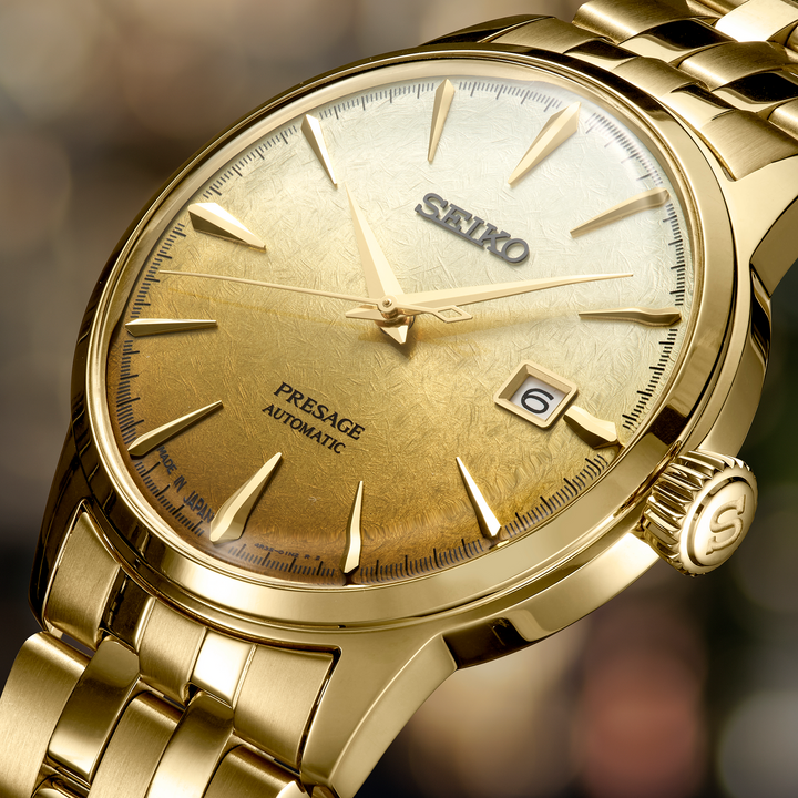 Seiko SRPK46 Presage Cocktail Time automatic watch dial detail