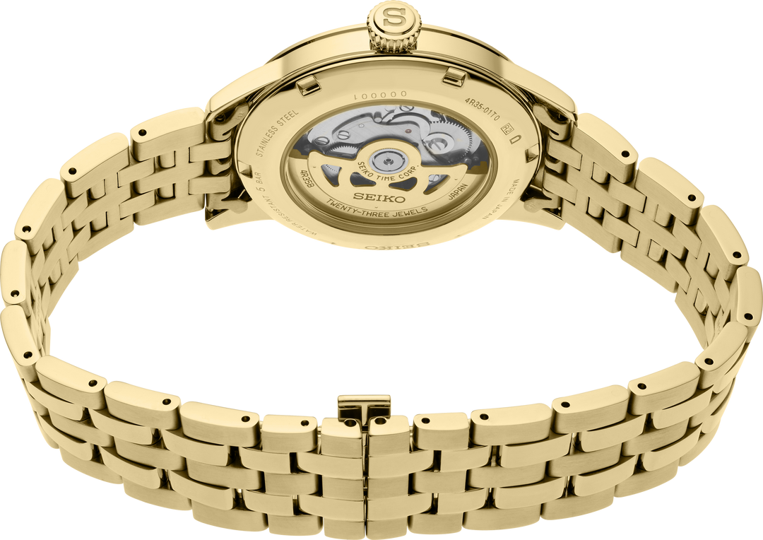 Seiko SRPK46 Presage Cocktail Time automatic watch see-through caseback