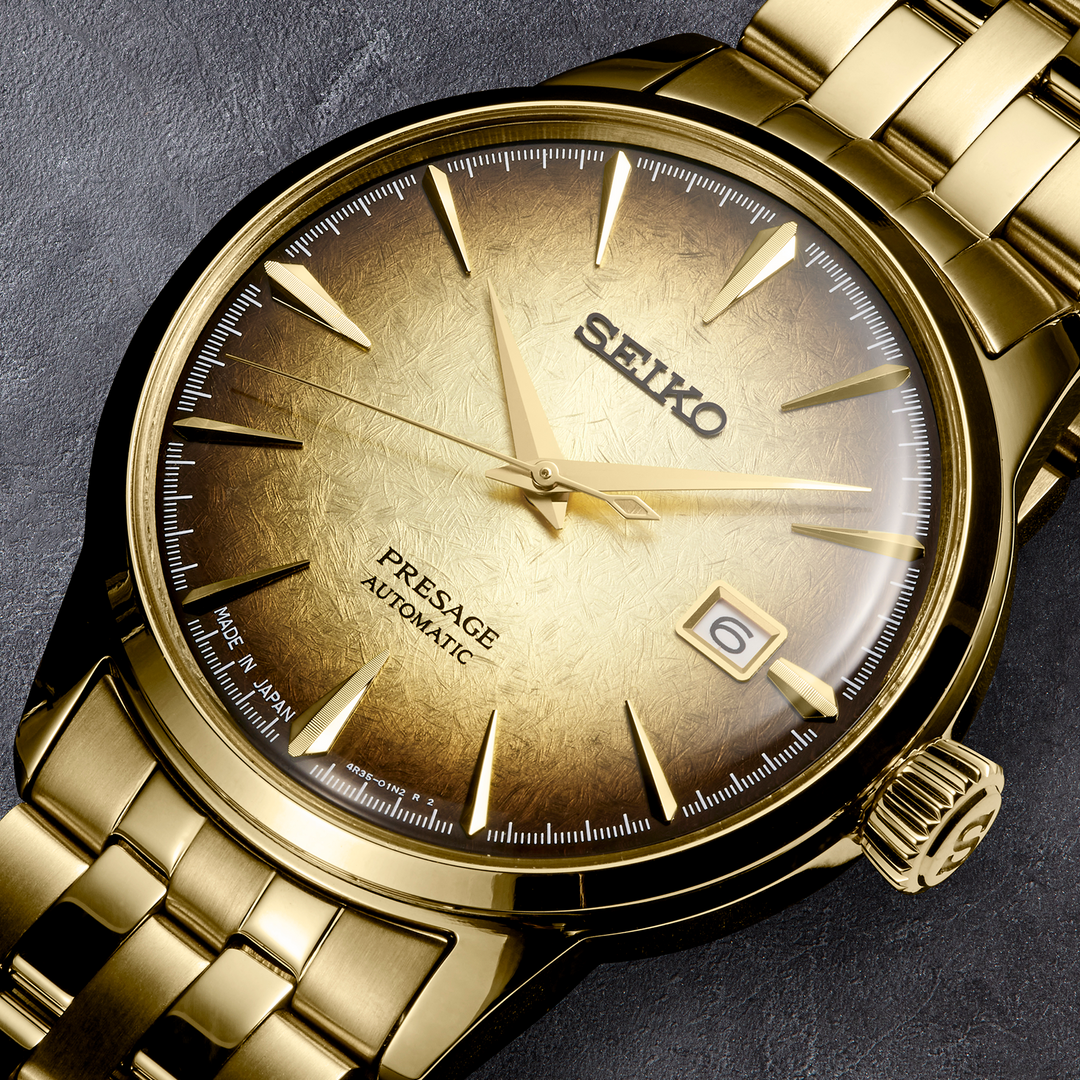 Seiko SRPK48 Presage Cocktail Time automatic watch dial detail