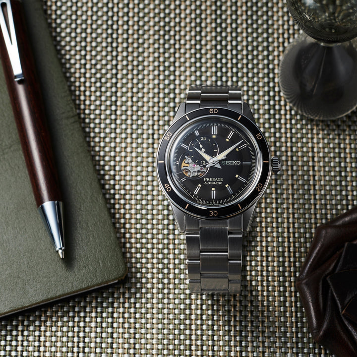 Seiko SSA425 watch, black-dial lifestyle view