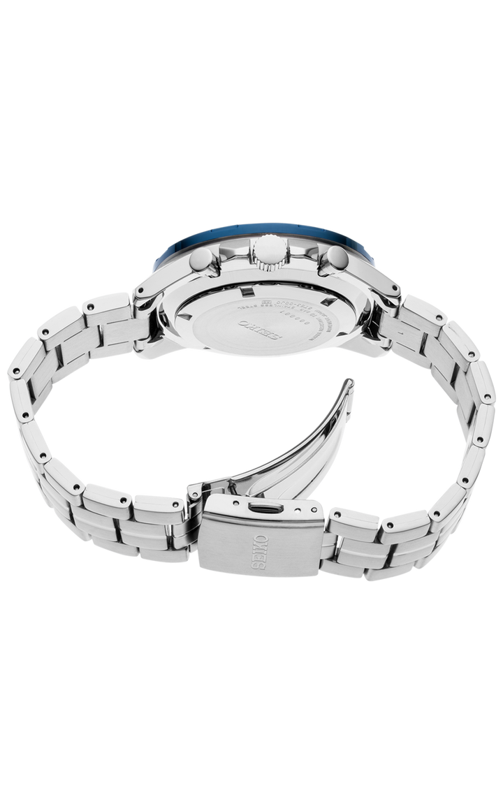 Seiko SSB345 Essentials quartz chronograph caseback and bracelet