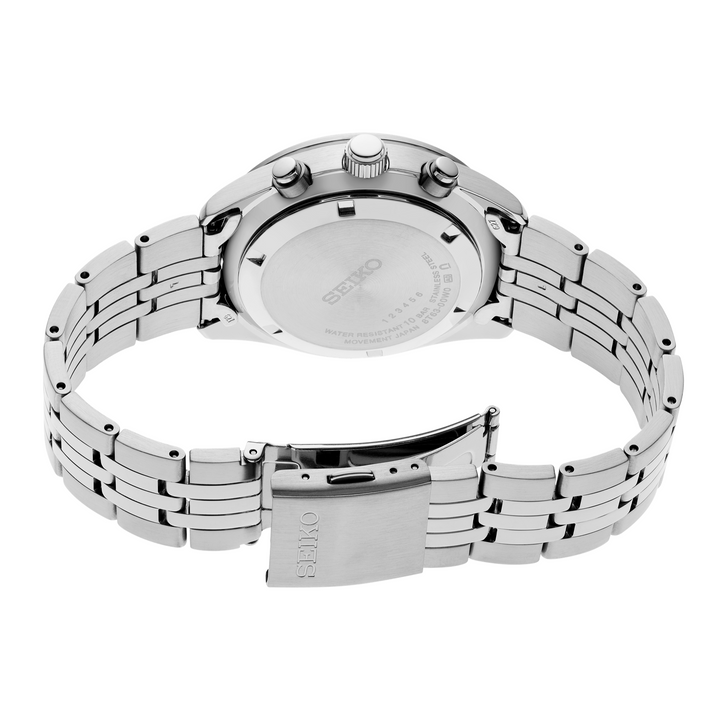 Seiko SSB429 screw caseback and stainless steel bracelet view
