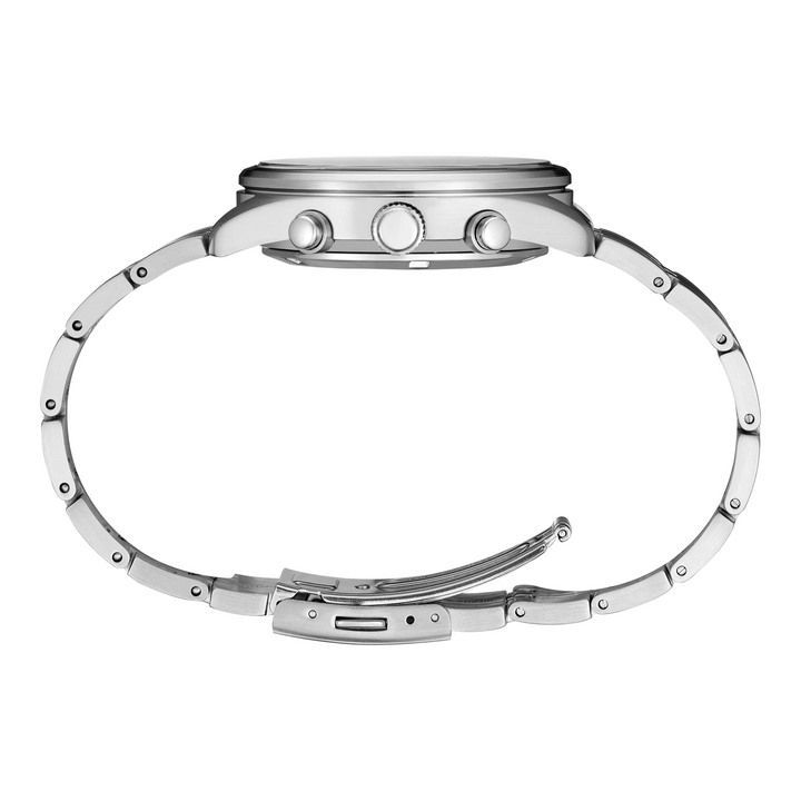 Seiko SSB429 stainless steel chronograph side profile and bracelet
