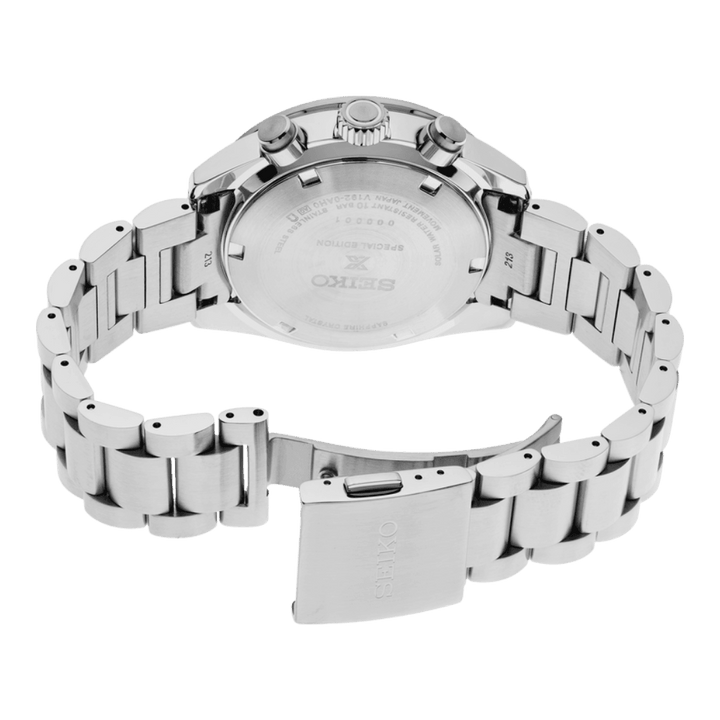 Seiko SSC931 Prospex Speedtimer solar chronograph angled view