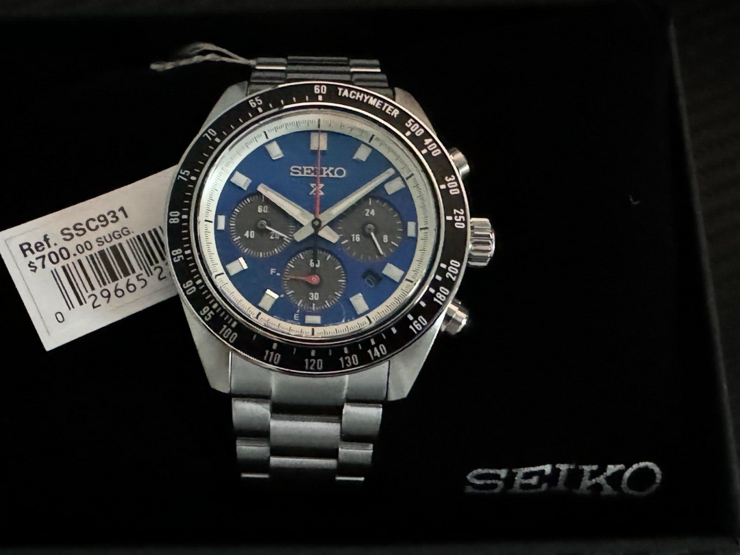 Seiko SSC931 Prospex Speedtimer solar chronograph blue dial watch