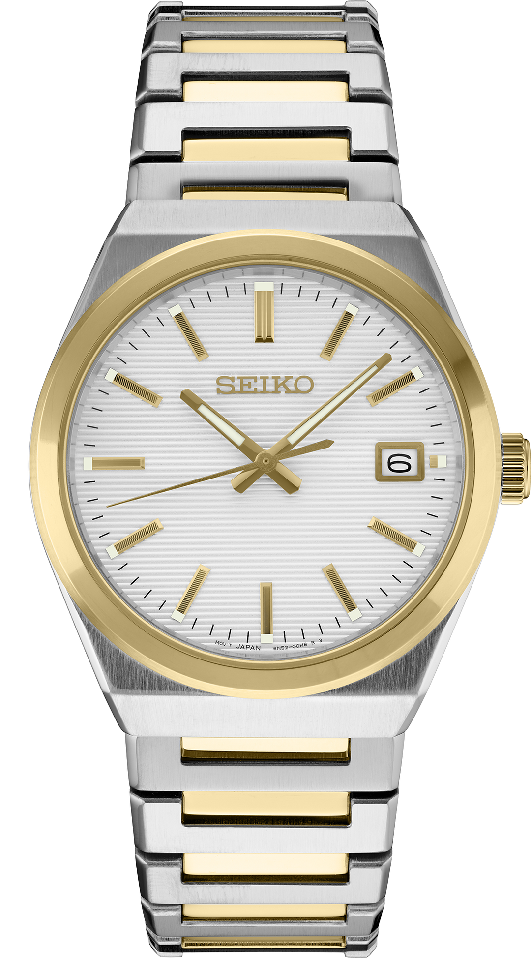 Seiko SUR558 Essentials two-tone quartz watch front view