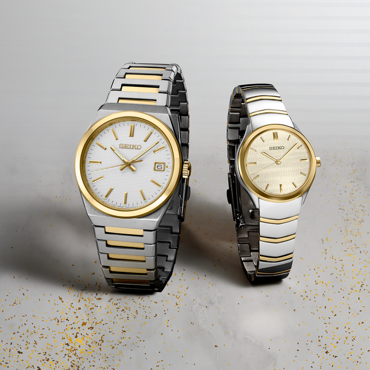 Seiko SUR558 Essentials two-tone watch lifestyle view