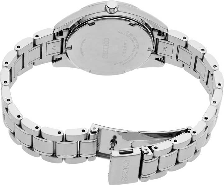Seiko SUR579 ladies diamond quartz watch caseback and bracelet