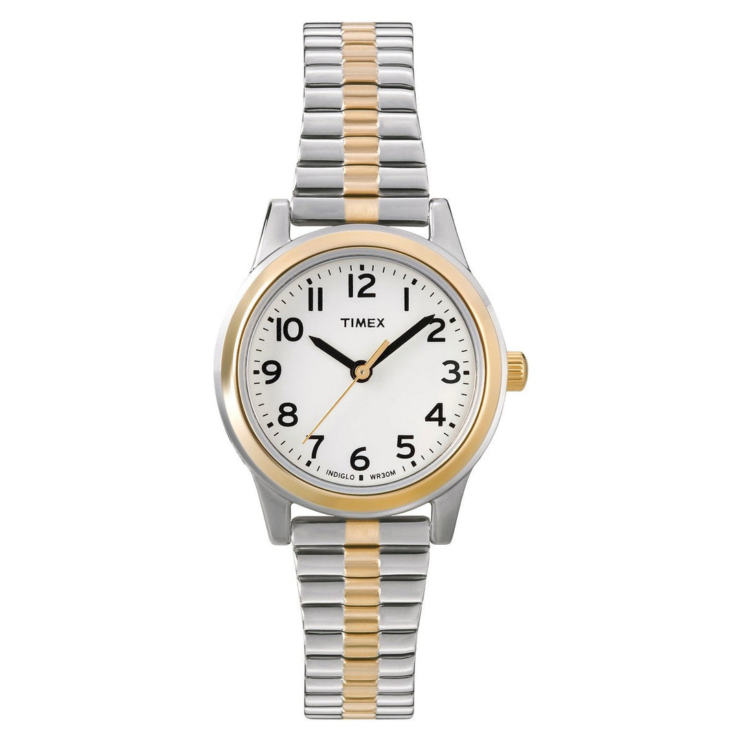Timex T2N0689J women's two-tone expansion band white dial watch