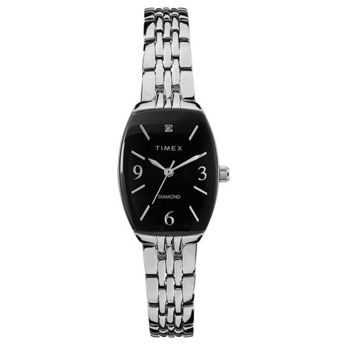 Timex Classic women’s silver-tone bracelet watch with black dial TW2T50000
