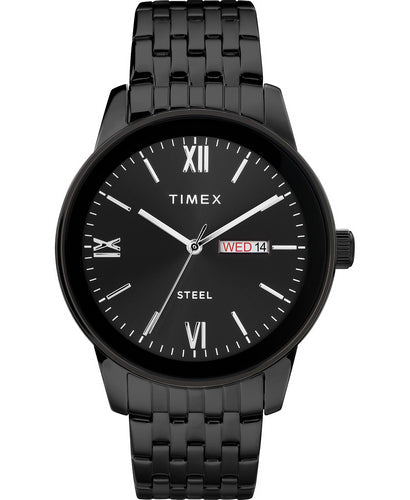 Timex TW2T50400 black stainless-steel day-date watch