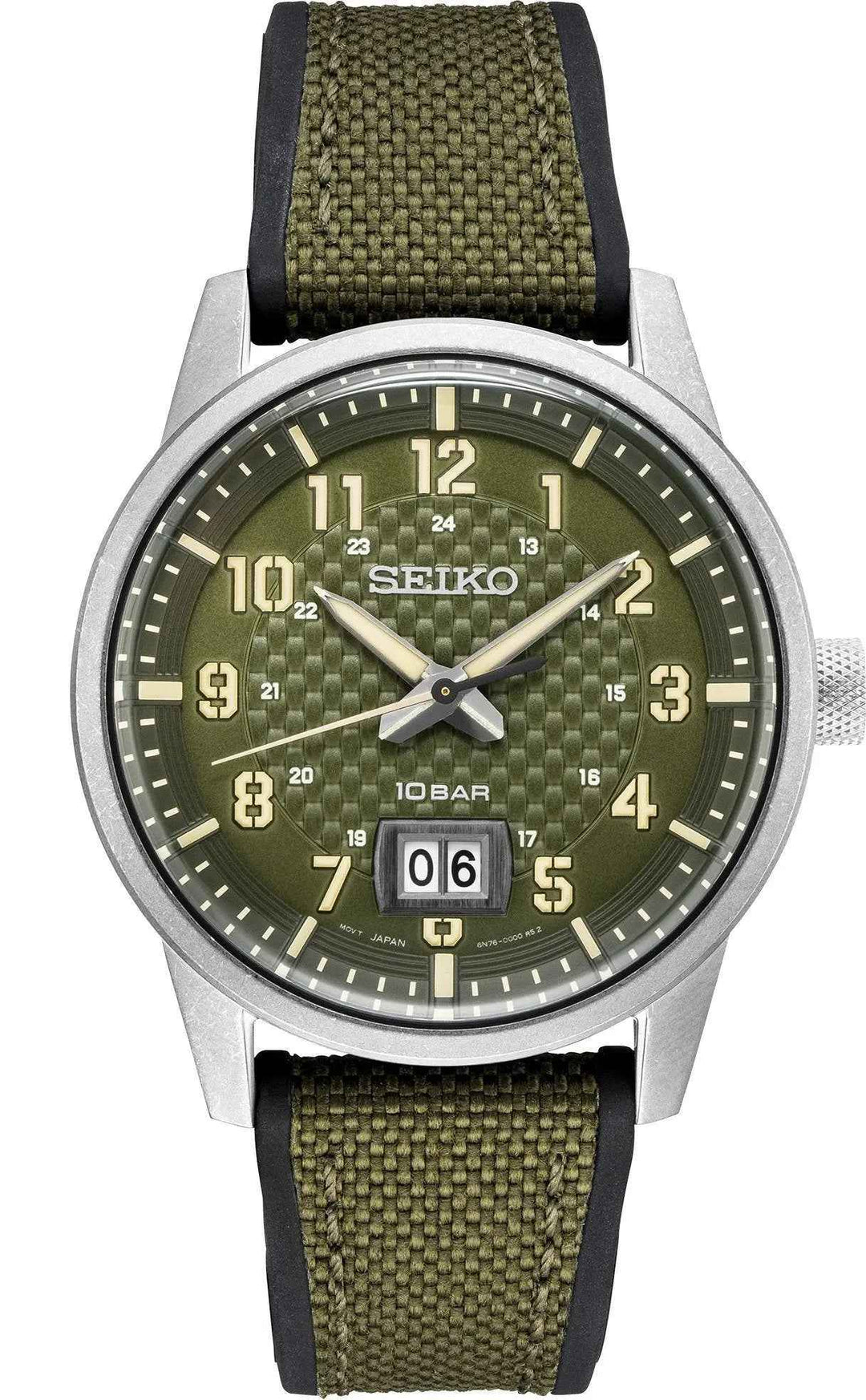 Seiko SUR323 men's Essentials quartz watch green dial front view