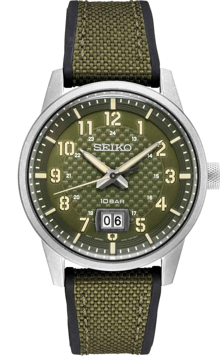 Seiko SUR323 men's Essentials quartz watch green dial front view